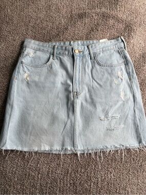 Light Wash Distressed Denim Mini Skirt - Women